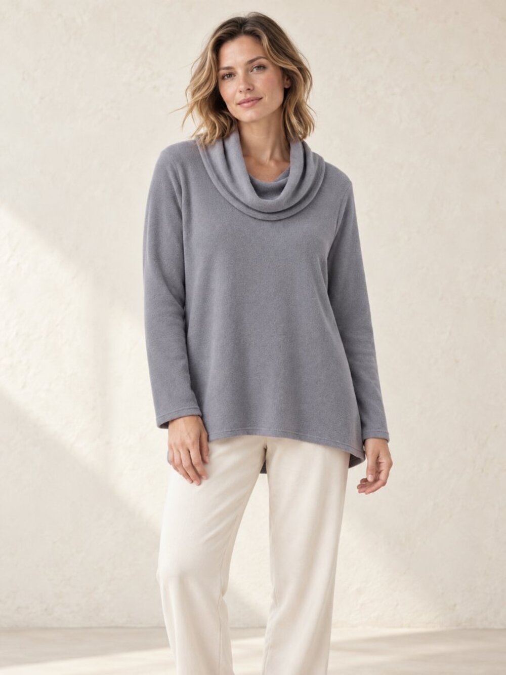 Barefoot Dreams CozyChic Ultra Lite Cowl Neck Tunic Sweater XL Purple Gray